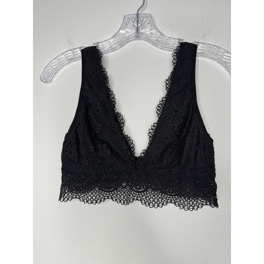 Victorias Secret Black Lace V-Neck Bralette Scalloped Edge Small S/P 361989-CH9